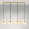 LED Pendelleuchte 4-flammig mit transparenten Echtglas Stäben, B 110cm
