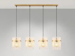 LED Pendelleuchte 4-flammig mit transparenten Echtglas Stäben, B 110cm