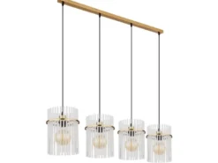 LED Pendelleuchte 4-flammig mit transparenten Echtglas Stäben, B 110cm