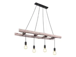 LED Pendelleuchte 4-flammig mit Leiter Holzbalken 192cm lang, Breite 115cm