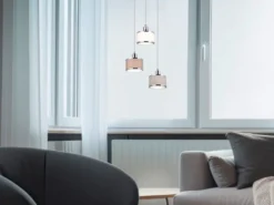 LED Pendelleuchte 3-flammig mit Stoffschirmen mehrfarbig, Ø 29cm