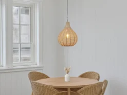LED Pendelleuchte 1-flammig mit Lampenschirm aus Jute, Ø 34cm