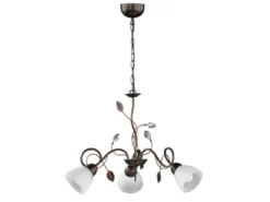LED Pendelleuchte 3-flammig mit Glasschirmen und Kristalldeko, Ø 70cm