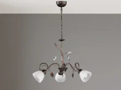 LED Pendelleuchte 3-flammig mit Glasschirmen und Kristalldeko, Ø 70cm