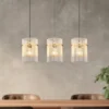 LED Pendelleuchte 3-flammig mit transparenten Echtglas Stäben, Breite 80cm