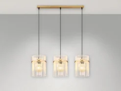LED Pendelleuchte 3-flammig mit transparenten Echtglas Stäben, Breite 80cm
