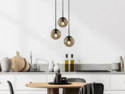 LED Pendelleuchte 3-flammig mit Rauchglas Kugeln, Ø 30cm