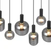 LED Pendelleuchte 6-flammig mit Glasschirmen Chrom bedampft, Breite 92cm