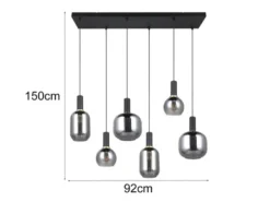 LED Pendelleuchte 6-flammig mit Glasschirmen Chrom bedampft, Breite 92cm