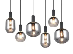 LED Pendelleuchte 6-flammig mit Glasschirmen Chrom bedampft, Breite 92cm