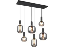 LED Pendelleuchte 6-flammig mit Glasschirmen Chrom bedampft, Breite 92cm