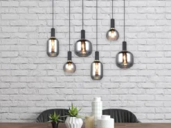 LED Pendelleuchte 6-flammig mit Glasschirmen Chrom bedampft, Breite 92cm