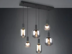 LED Pendelleuchte 6-flammig mit Glasschirmen Chrom bedampft, Breite 92cm
