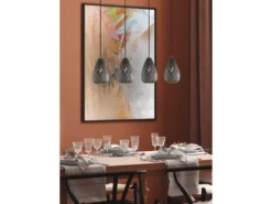 LED Pendelleuchte 4 flammig mit Lasercut Muster Anthrazit innen Gold, B: 90cm