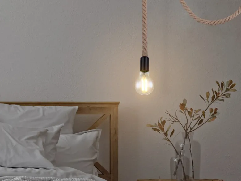 LED Pendelleuchte 1-flammig mit Hanfseil, Abhängung 160cm