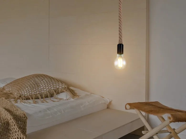 LED Pendelleuchte 1-flammig mit Hanfseil, Abhängung 160cm