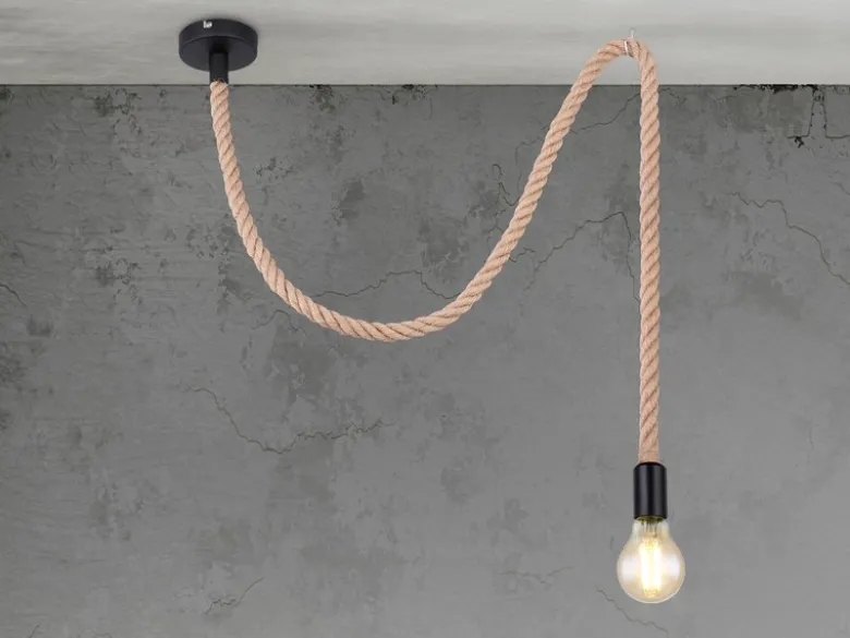 LED Pendelleuchte 1-flammig mit Hanfseil, Abhängung 160cm