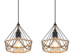 LED Pendelleuchte 3-flammig mit Hanfseil und Drahtgestell, Breite 100cm