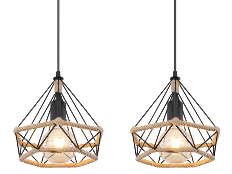 LED Pendelleuchte 3-flammig mit Hanfseil und Drahtgestell, Breite 100cm