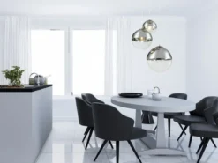 LED Pendelleuchte 3-flammig mit Glaskugeln in Chrom & Klarglas, Ø 51cm