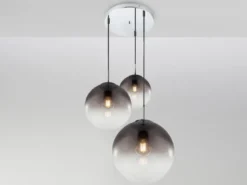 LED Pendelleuchte 3-flammig mit Glaskugeln aus Rauchglas, Ø 51cm