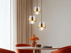 LED Pendelleuchte 3-flammig mit Rauchglas und Messing, Ø 45cm
