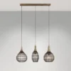 LED Pendelleuchte 3-flammig mit Drahtgeflecht Altmessing, Breite 86cm