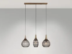 LED Pendelleuchte 3-flammig mit Drahtgeflecht Altmessing, Breite 86cm