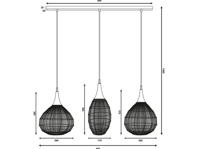LED Pendelleuchte 3-flammig mit Drahtgeflecht Altmessing, Breite 86cm