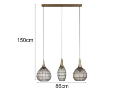 LED Pendelleuchte 3-flammig mit Drahtgeflecht Altmessing, Breite 86cm