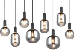 LED Pendelleuchte 8-flammig mit Glasschirmen Chrom bedampft, Breite 120cm