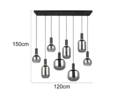 LED Pendelleuchte 8-flammig mit Glasschirmen Chrom bedampft, Breite 120cm