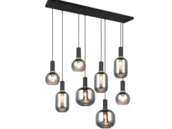 LED Pendelleuchte 8-flammig mit Glasschirmen Chrom bedampft, Breite 120cm