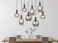 LED Pendelleuchte 8-flammig mit Glasschirmen Chrom bedampft, Breite 120cm