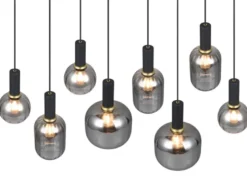 LED Pendelleuchte 8-flammig mit Glasschirmen Chrom bedampft, Breite 120cm