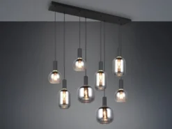 LED Pendelleuchte 8-flammig mit Glasschirmen Chrom bedampft, Breite 120cm