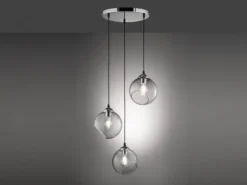 LED Pendelleuchte 3-flammig mit Rauchglas Glaskugeln, Ø 35cm