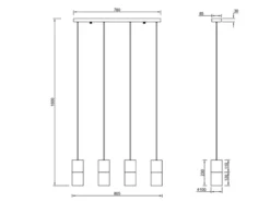 LED Pendelleuchte 4-flammig mit Rauchglas & Metall Schwarz, Breite 80cm