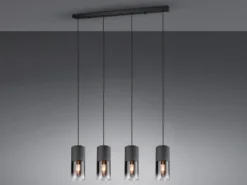 LED Pendelleuchte 4-flammig mit Rauchglas & Metall Schwarz, Breite 80cm
