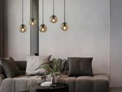 LED Pendelleuchte 5-flammig mit Rauchglas Kugeln, Breite 100cm