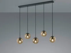 LED Pendelleuchte 5-flammig mit Rauchglas Kugeln, Breite 100cm