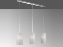 LED Pendelleuchte 3 flammig mit Dekor Stoffschirmen Zylinder Grau, Breite 110cm