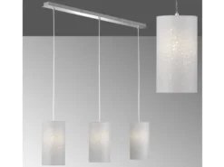 LED Pendelleuchte 3 flammig mit Dekor Stoffschirmen Zylinder Grau, Breite 110cm