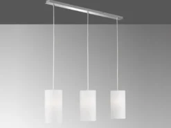 LED Pendelleuchte 3 flammig mit Dekor Stoffschirmen Zylinder Weiß, Breite 110cm