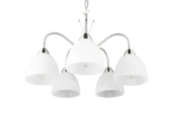 LED Pendelleuchte 5-flammig mit Glas Lampenschirmen Weiß, Ø 55cm