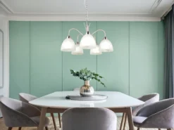 LED Pendelleuchte 5-flammig mit Glas Lampenschirmen Weiß, Ø 55cm