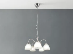 LED Pendelleuchte 5-flammig mit Glas Lampenschirmen Weiß, Ø 55cm