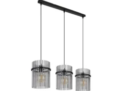 LED Pendelleuchte 3-flammig mit Rauchglas Stäben, Breite 80cm