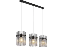 LED Pendelleuchte 3-flammig mit Rauchglas Stäben, Breite 80cm