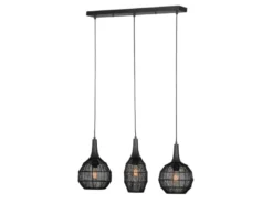 LED Pendelleuchte 3-flammig mit Drahtgeflecht Schwarz, Breite 86cm